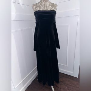 Vintage Black Velvet Posh Long Sleeve Dress Sz Large Strapless